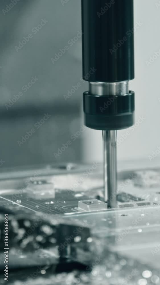 Automated cnc milling machine precisely cuts and shapes metal in a manufacturing process. Close-up view of the machining operation Automated cnc milling machine precisely cuts and shapes metal in a manufacturing process. Close-up view of the machining operation