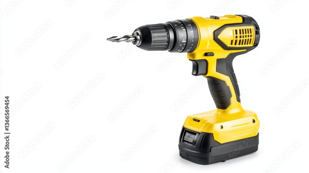 Yellow Cordless Drill with Battery and Chuck for Home Improvement and Construction Tasks Yellow Cordless Drill with Battery and Chuck for Home Improvement and Construction Tasks