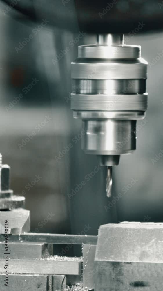 Cnc machine drilling metal workpiece in a manufacturing facility. Precision engineering and automation in modern metalworking industry Cnc machine drilling metal workpiece in a manufacturing facility. Precision engineering and automation in modern metalworking industry
