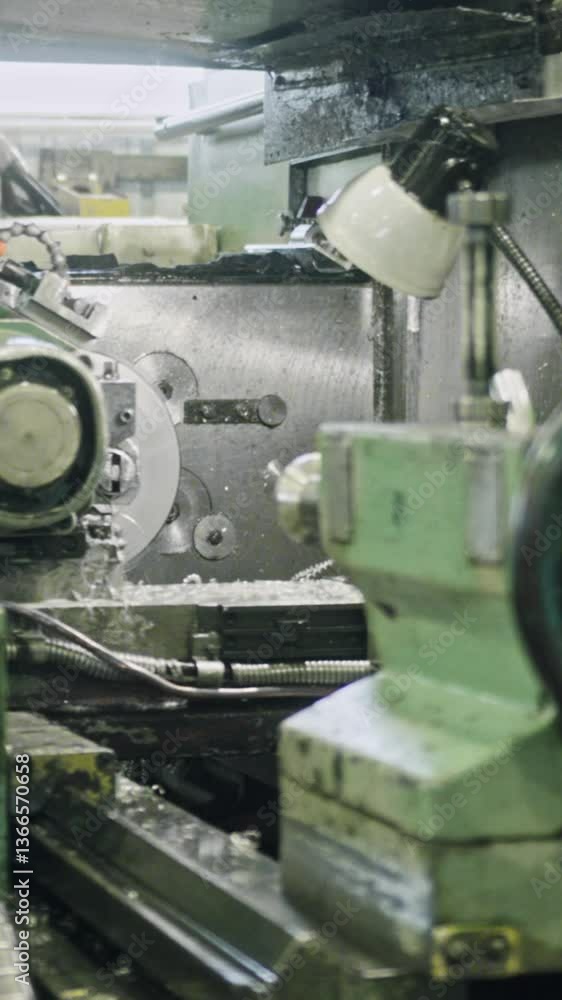 Witness precision engineering in action with an industrial lathe machine operating in a factory environment. Experience the art of manufacturing processes firsthand Witness precision engineering in action with an industrial lathe machine operating in a factory environment. Experience the art of manufacturing processes firsthand