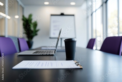 Wallpaper Mural Laptop Coffee and Document on Conference Table in Modern Office Torontodigital.ca