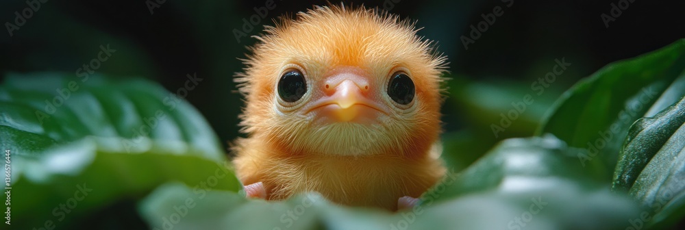 Fototapeta premium Baby bird in leaves
