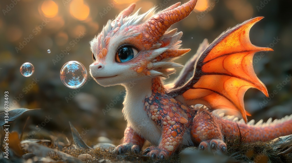 Fototapeta premium Cute dragon, soft, fantasy, and nature