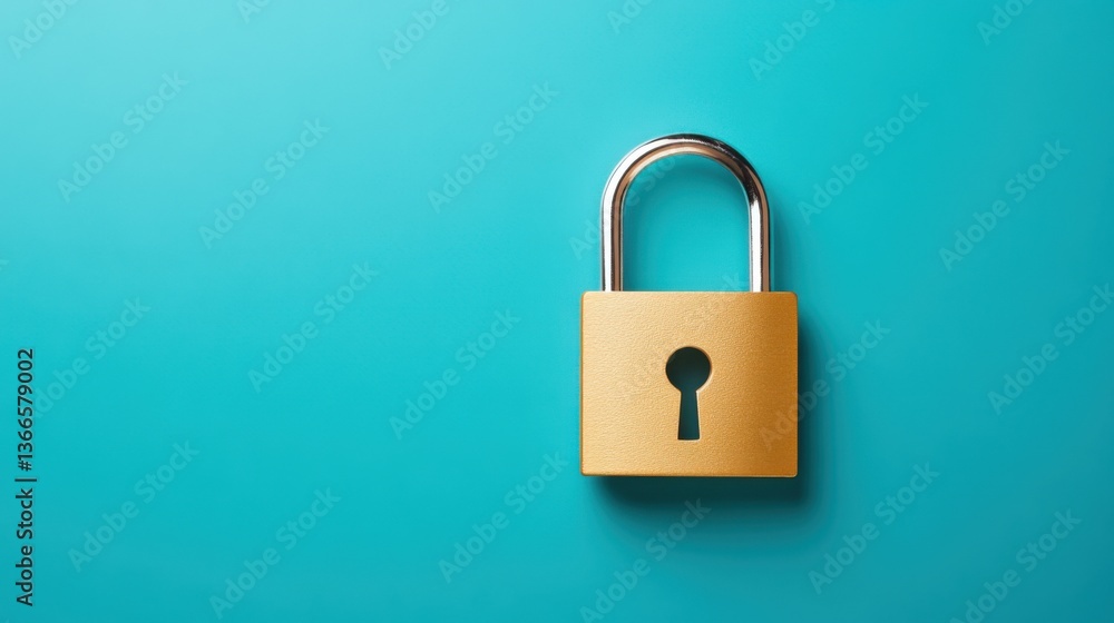Golden Padlock on Bright Turquoise Background Symbolizing Security and Protection of Valuable Information Golden Padlock on Bright Turquoise Background Symbolizing Security and Protection of Valuable Information