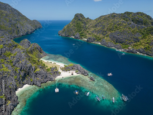 Island landscape from a drone around El Nido, Palawan, Philippines.