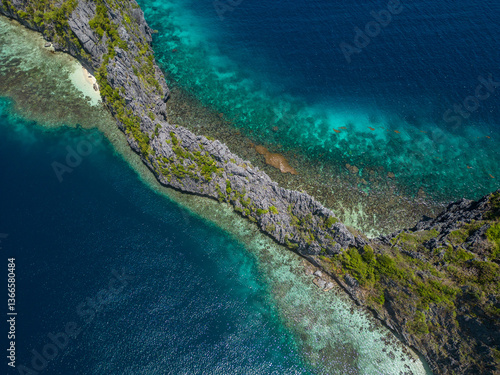 Island landscape from a drone around El Nido, Palawan, Philippines.
