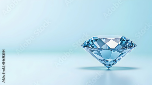 Sparkling light blue diamond on a pale blue background