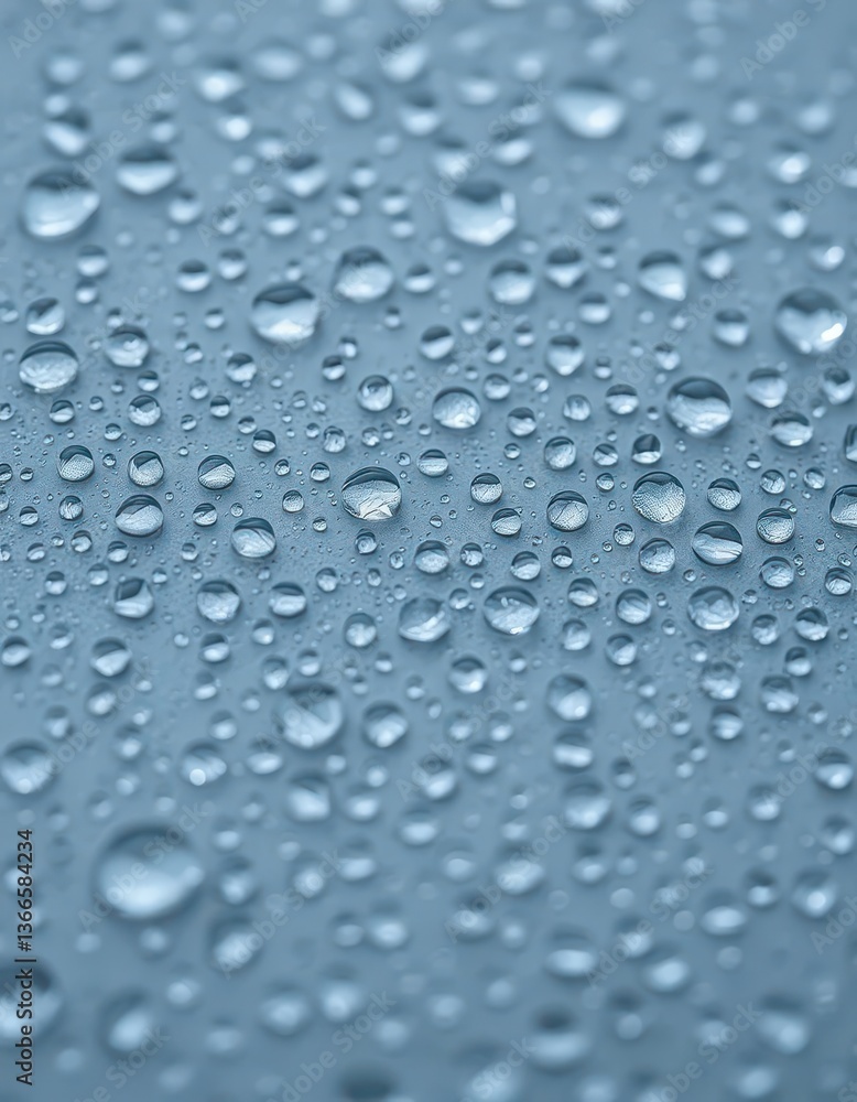 Close-up of numerous water droplets on a gray surface, macro, photography, water drops Close-up of numerous water droplets on a gray surface, macro, photography, water drops