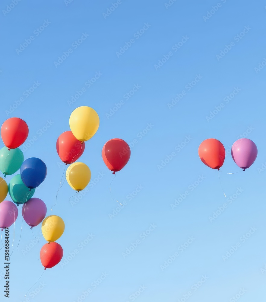Colorful balloons floating against a clear sky, background, balloons, holiday Colorful balloons floating against a clear sky, background, balloons, holiday