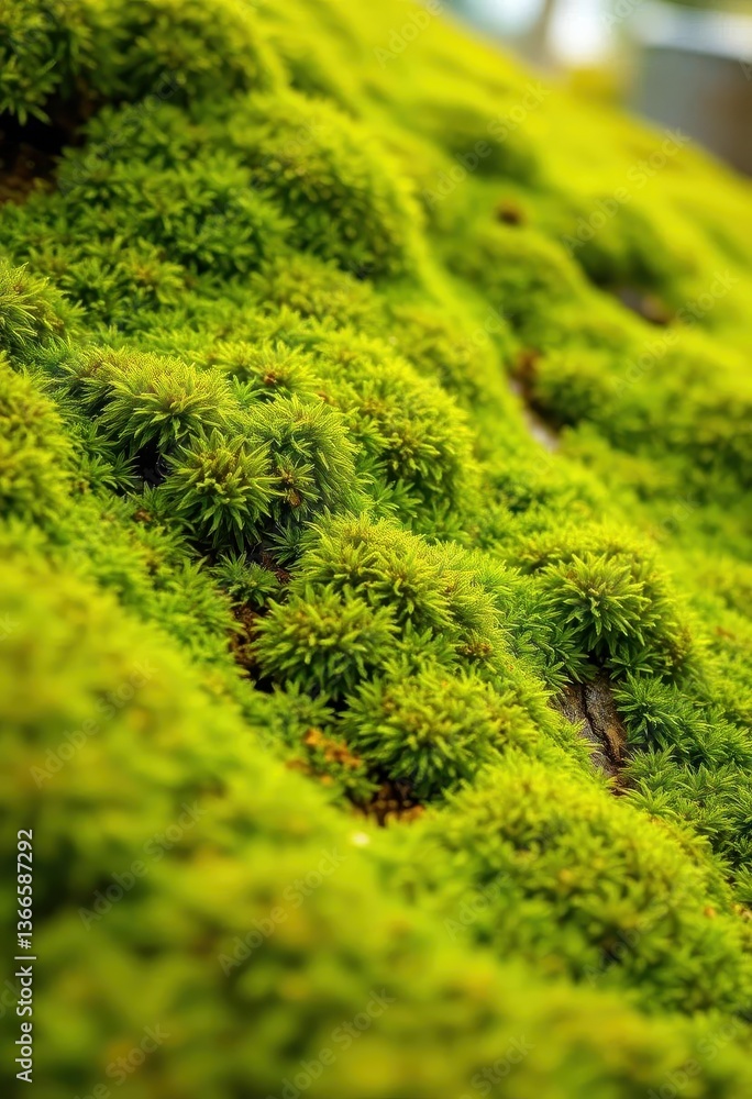 Lush, vibrant green moss covering a textured surface, nature, stone, damp Lush, vibrant green moss covering a textured surface, nature, stone, damp
