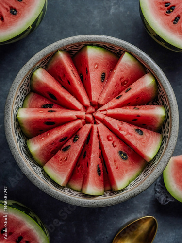 Charleston Gray watermelon in a bowl from above.