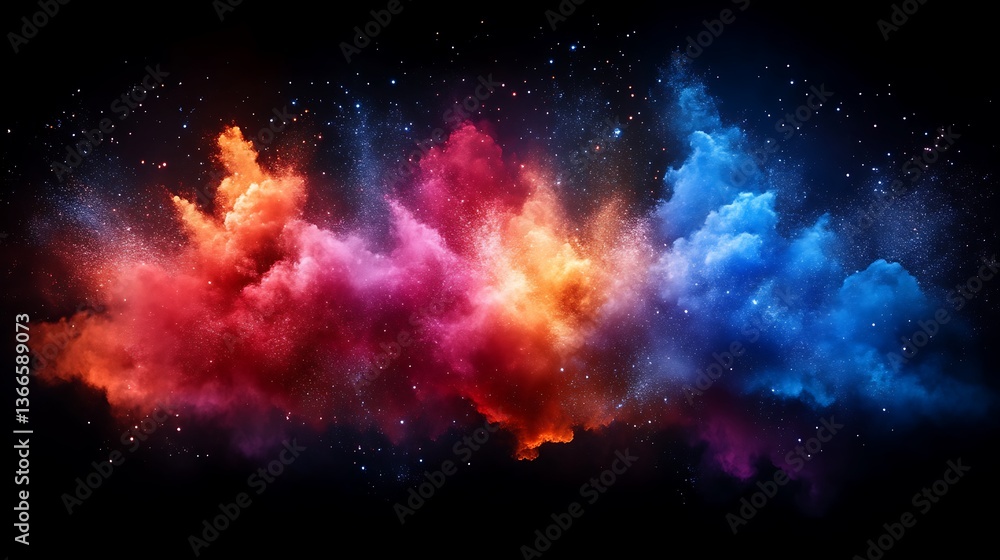 Fototapeta premium Colorful abstract clouds and stars against a black background in space