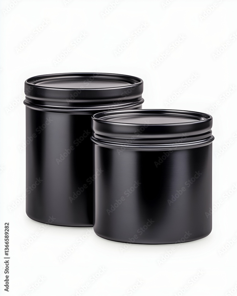 Two black metal tins of different sizes Two black metal tins of different sizes