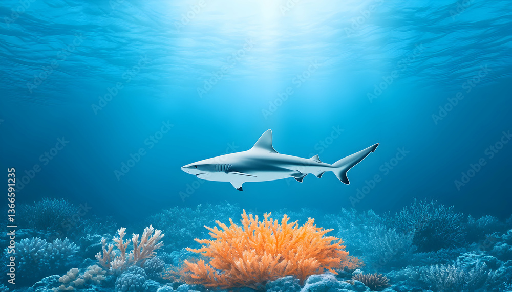 Fototapeta premium Underwater shark in vibrant coral reef