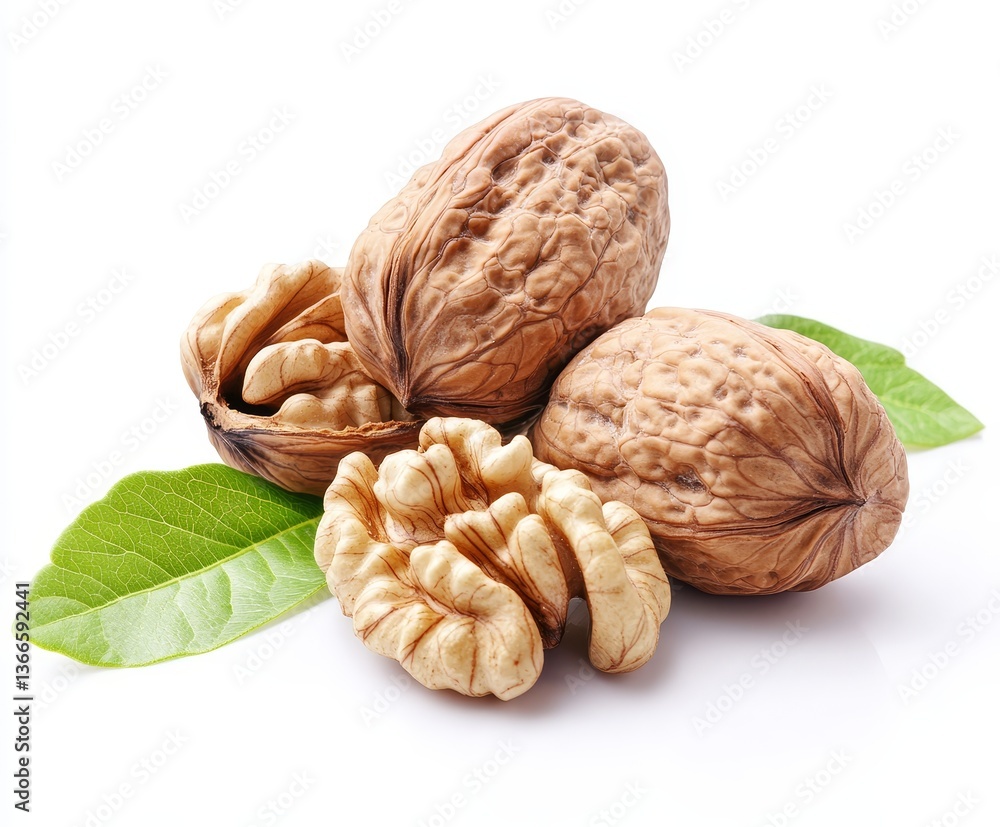Walnuts with leaves on white background (9) Walnuts with leaves on white background (9)