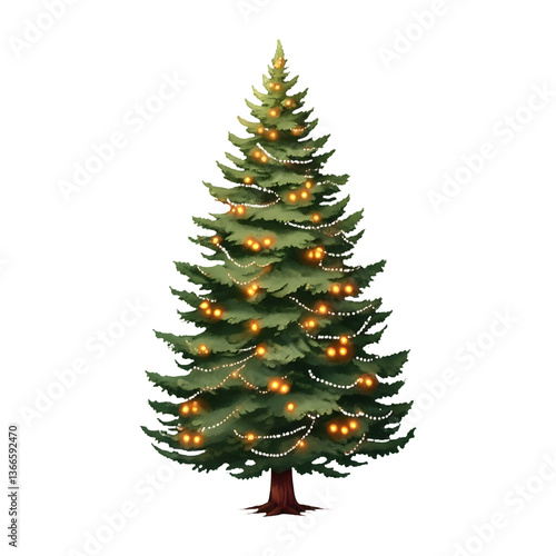 Christmas Tree with Lights - Illustration - Transparent PNG