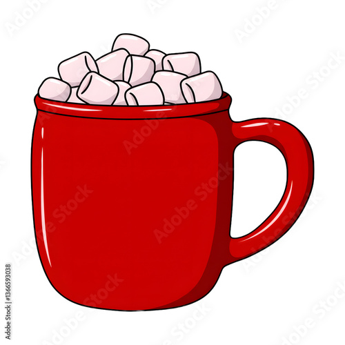 Red Mug with Marshmallows - Cartoon Illustration - Transparent PNG