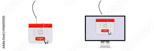 A computer monitor displays a suspicious login prompt caught in a phishing scam concept of cyber threat.