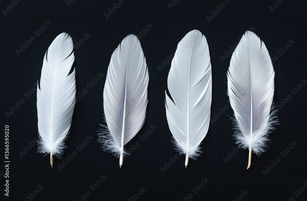 Four White Feathers on Black Background Four White Feathers on Black Background