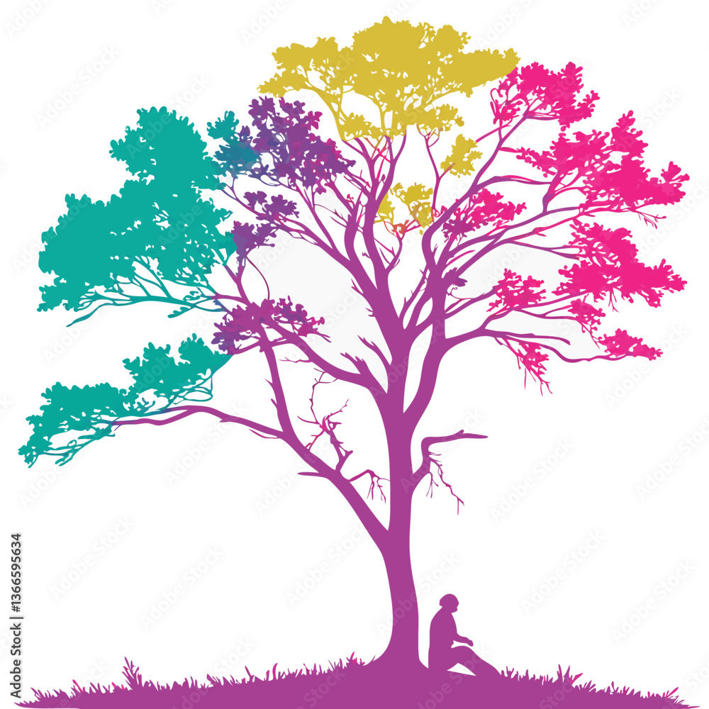 Obraz premium Pink spring blossoms on a vector tree branch