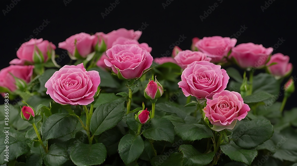 Beautiful group of pink roses against a solid black background Beautiful group of pink roses against a solid black background
