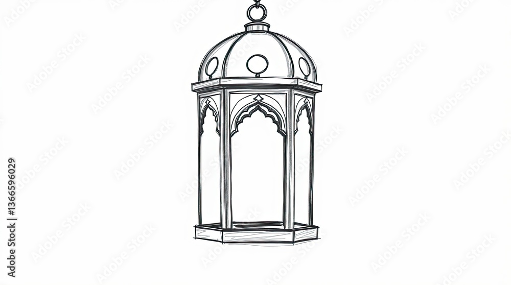 Sketch of an elegant hanging lantern with intricate detail Sketch of an elegant hanging lantern with intricate detail