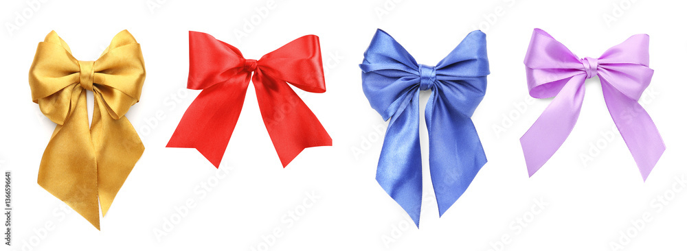Fototapeta premium Different beautiful bows on white background, set