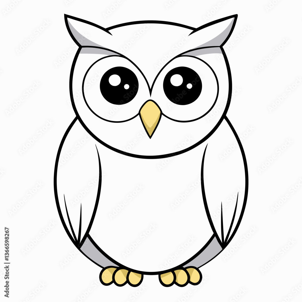 Cute brown owl vector art, a wise cartoon character with big eyes on a branch