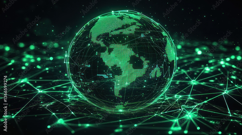 Obraz premium Glowing digital globe with network connections and data flow