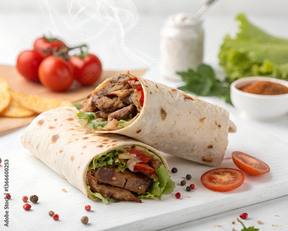 chicken and vegetable wrap on white background chicken and vegetable wrap on white background