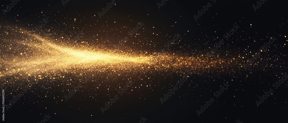 Fototapeta premium Golden particles swirling in a dark space background