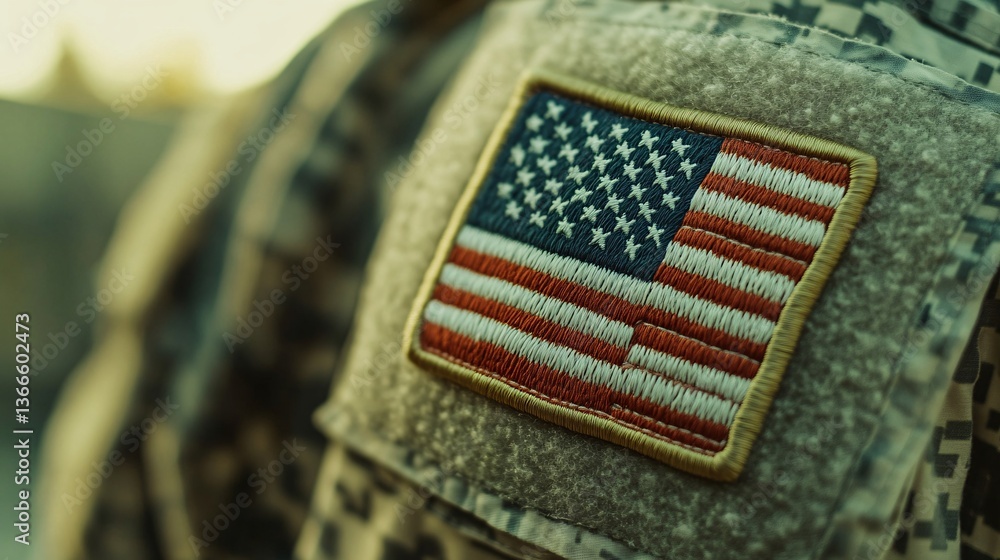 Fototapeta premium Textured Flag Patch on a Uniform with National Monument in Background