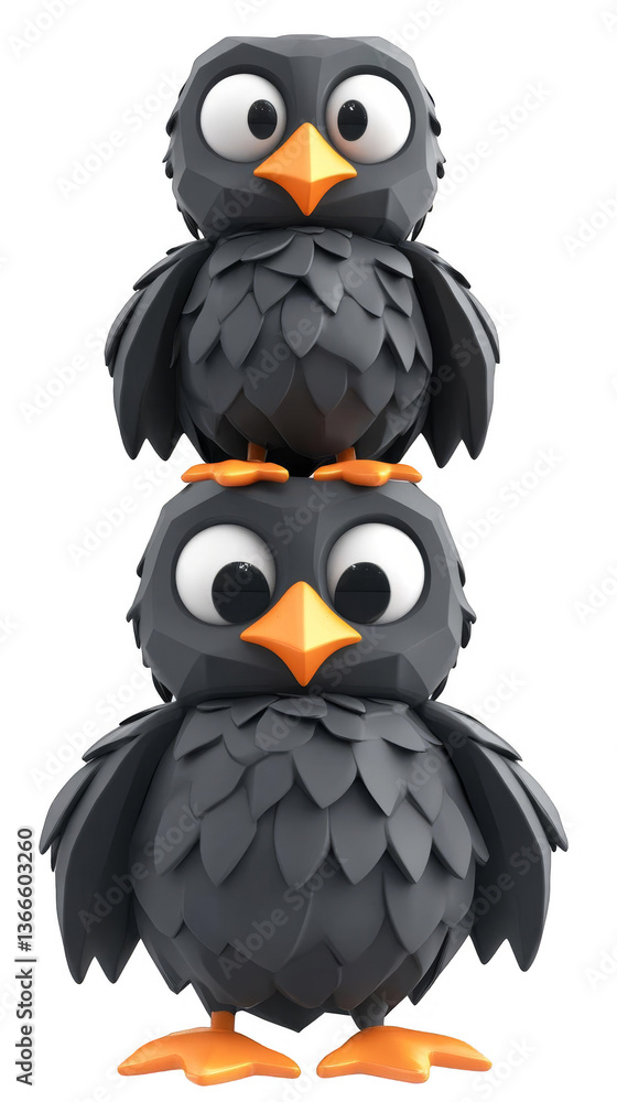 Fototapeta premium Illustration Of Stacked Cartoon Birds With Big Eyes And Orange Beaks on Transparent Background