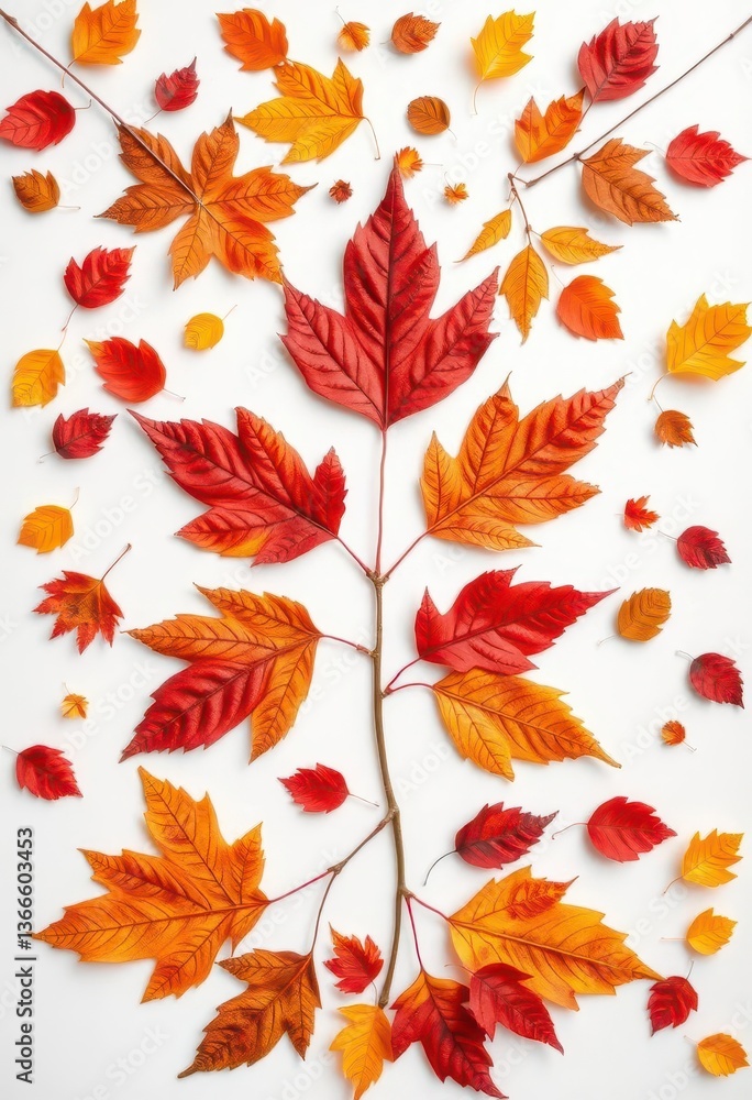 Intricate autumn leaf collage on pristine white backdrop, element, abstract Intricate autumn leaf collage on pristine white backdrop, element, abstract