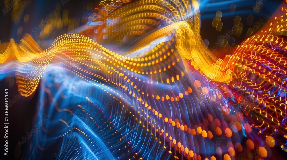 Obraz premium Light Painting with Bokeh: Creating dynamic light art with long exposure, allowing glowing streaks to form intricate bokeh patterns that interact with light. 