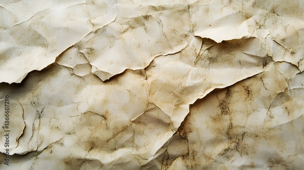 Crumpled parchment showcasing intricate textures and muted tones in an artistic display of age and character, inviting creativity and imagination Crumpled parchment showcasing intricate textures and muted tones in an artistic display of age and character, inviting creativity and imagination