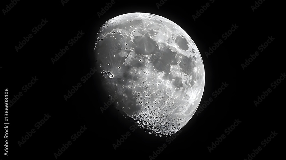Obraz premium Moonlight shines brightly over a dark sky, revealing the intricate details of the lunar surface on a serene night