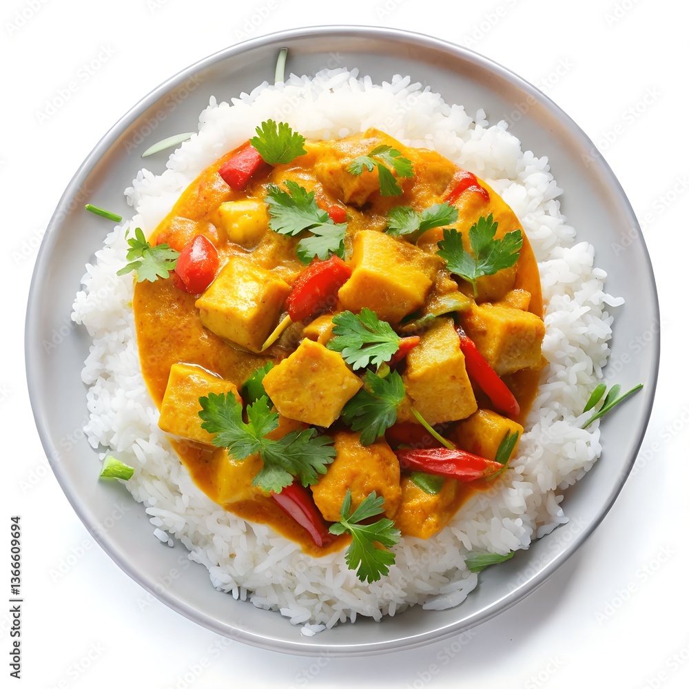 Rice with curry isolated on white background Rice with curry isolated on white background