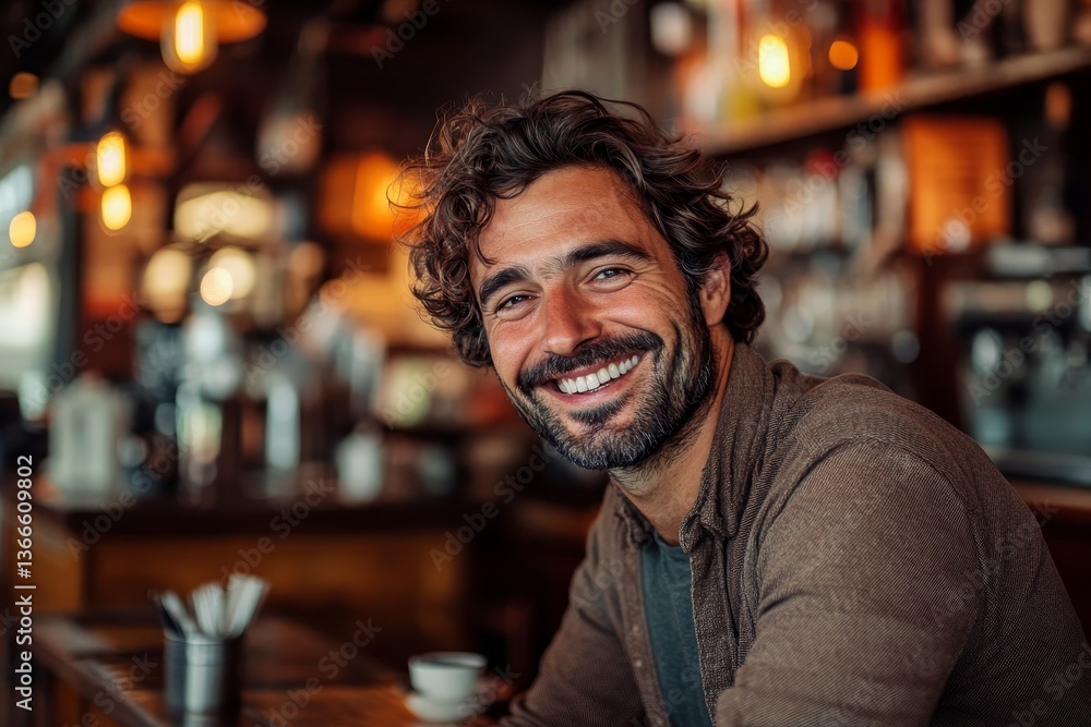 Portrait of a smiling man sitting at a bar counter in a pub Portrait of a smiling man sitting at a bar counter in a pub