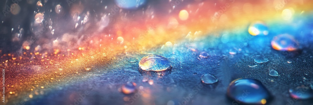 Fototapeta premium Rainbow colors and water drops macro photography