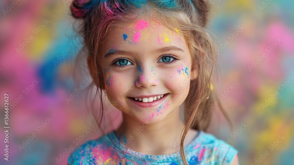 Smiling young girl with colorful holi powder on face Smiling young girl with colorful holi powder on face