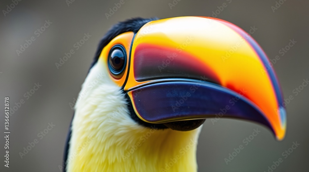 Obraz premium Close-Up High-Resolution Toucan Head Photo with Colorful Beak and Detailed Feather Texture