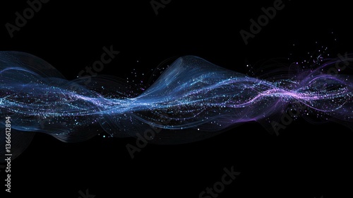 Abstract flowing energy waves in dark background, suitable for digital art or technology presentation