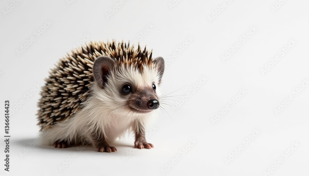 Fototapeta premium A single hedgehog against a stark white backdrop, showing its spines clearly , simple, sharp