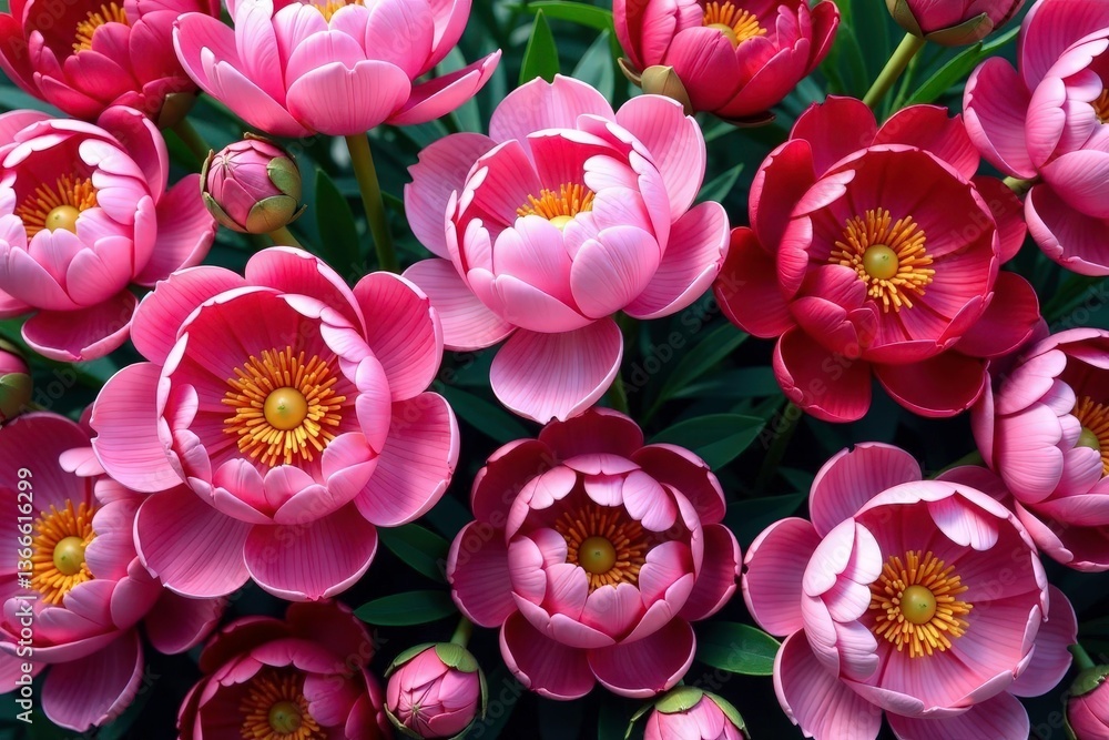 Bold, densely packed peonies create a vibrant, lush floral repeat , lush, bright, texture
