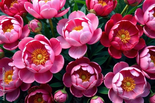 Obraz na płótnie Bold, densely packed peonies create a vibrant, lush floral repeat , lush, bright, texture w salonie