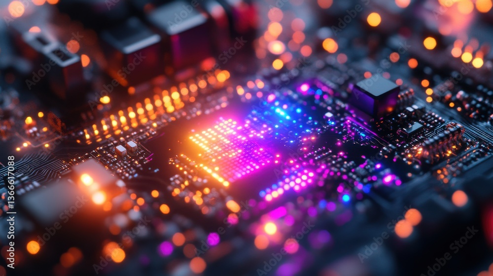 Fototapeta premium A computer chip with a colorful glow