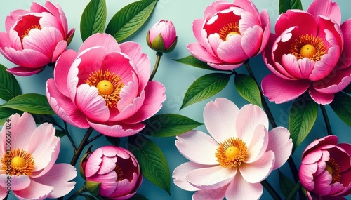 Obraz na płótnie Bold peony blooms & lush foliage, intricate repeat, seamless, foliage w salonie