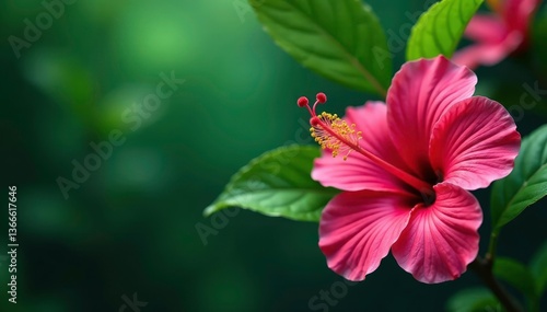 Bold tropical hibiscus & orchids, vibrant jungle green, floral, print