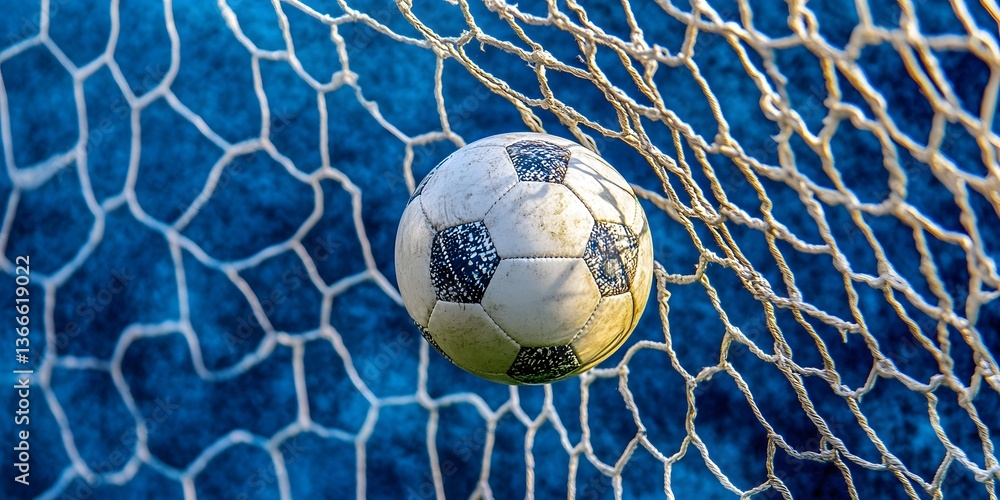 Naklejka premium A football ball in a net